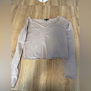 wild fable Beige V-Neck Long Sleeve Cropped Top